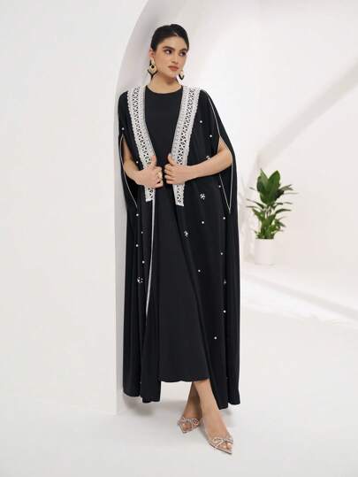 Al Najma عبايات عباءة عربية طويلة سادة التصميم، ملموسة وفضفاضة للنساء، أسلوب بسيط وعفوي