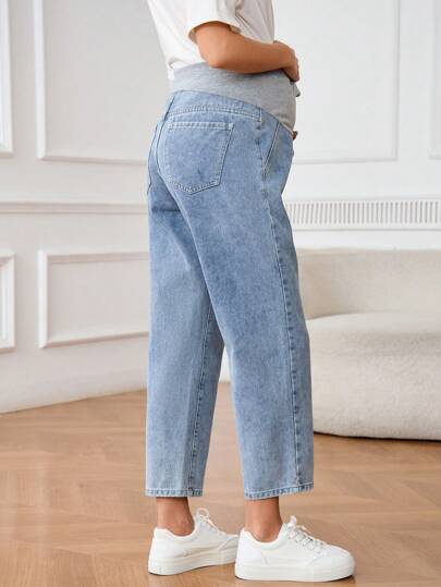 SHEIN جينز حمل سيدات حوامل بقصة جيب بسيطة ، ملابس كاجوال للسيدات للاستخدام اليومي في الصيف
