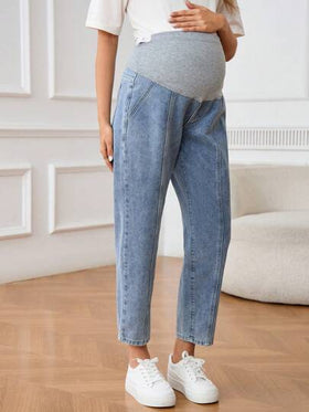 SHEIN جينز حمل سيدات حوامل بقصة جيب بسيطة ، ملابس كاجوال للسيدات للاستخدام اليومي في الصيف