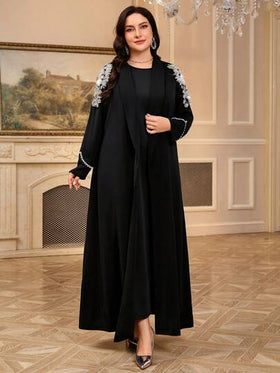 Al Najma فستان طويل كاجوال ذو أكمام طويلة للنساء كبيرات الحجم، عباية متواضعة