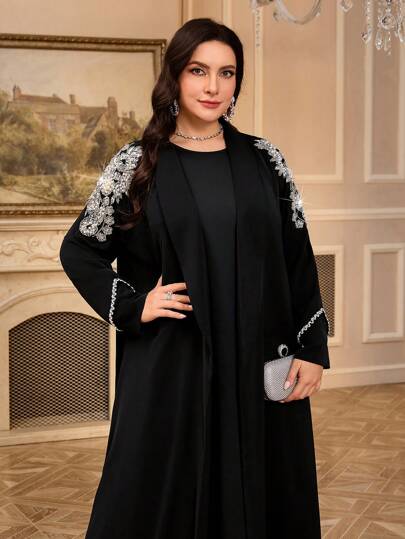 Al Najma فستان طويل كاجوال ذو أكمام طويلة للنساء كبيرات الحجم، عباية متواضعة