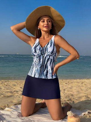 طقم تانكيني حريمي Swim Lushoire طقم بحري قطعتين للنساء، شورت و توب كروب أمامي متداخل للربيع
