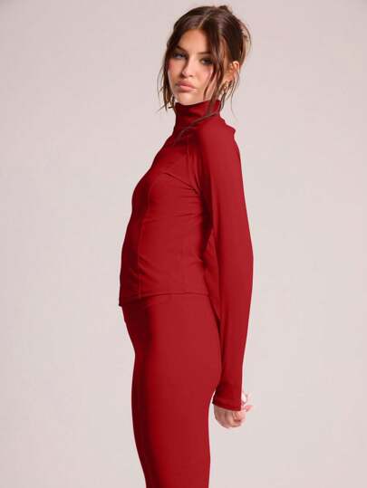 Musera Sport معطف رياضي مخملي طويل الأكمام رفيع الصنع ذو رقبة عالية محبوك بإحكام، مناسب لممارسة رياضات البادل والتنس والبيكليبول