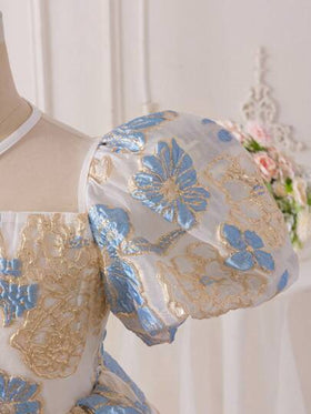 SHEIN Glamorique Kids فستان بأكمام نفخة ذو تصميم جاكوارد أنيق للفتيات المراهقات، مناسب للارتداء اليومي والسهرات والمناسبات، يُظهر أناقة وأناقة