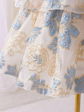 SHEIN Glamorique Kids فستان بأكمام نفخة ذو تصميم جاكوارد أنيق للفتيات المراهقات، مناسب للارتداء اليومي والسهرات والمناسبات، يُظهر أناقة وأناقة