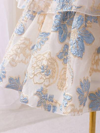 SHEIN Glamorique Kids فستان بأكمام نفخة ذو تصميم جاكوارد أنيق للفتيات المراهقات، مناسب للارتداء اليومي والسهرات والمناسبات، يُظهر أناقة وأناقة