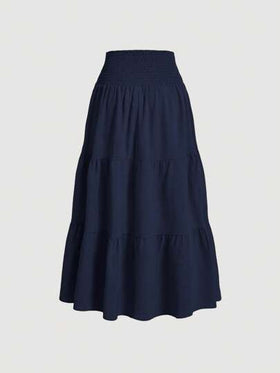 SHEIN MOD تنورة خط A قابلة للسحب أحادية اللون ، مطوية بشكل بسيط ، للاستخدام اليومي العادي للنساء