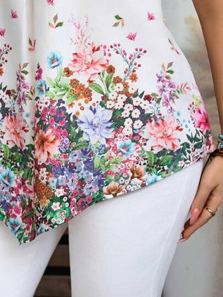 EMERY ROSE بلوزة كاجوال للمرأة البدينة، بطبعة زهرية، بدون أكمام، بأزرار أمامية