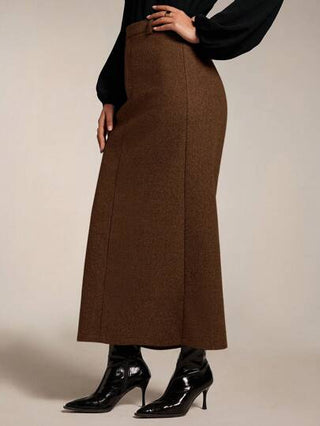 Modelyn تنورة أنيقة طويلة بخط A ذات لون واحد مع جيوب وأزرار أمامية للنساء