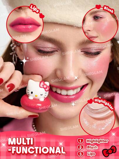 Hello Kitty｜SHEGLAM بلسم True Love Dewy متعدد الاستخدامات-طبعة مخلب حمره بلشر علامة تجارية جمال مكياج ميكب مستحضرات تجميل للنساء الفتيات مثالي لفصل الشتاء الربيع مثالي ل- Y2K أزياء أنيقة رمضان هدية حفلة جاهز أفضل لون
