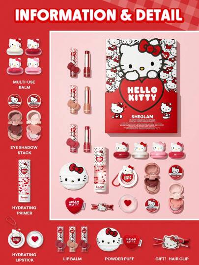 Hello Kitty｜SHEGLAM المجموعة الكاملة عيد الأب التخرج عيد الميلاد العطلة الربيع الصيف Y2K فاخر أزياء مكياج مستحضرات التجميل حفل شاطئ سفر تخييم في الهواء الطلق المدرسة الحرم الجامعي رحلة مهرجانات ديكور هدية حاضر وردة فتاة تنكر أفضل لون سحر أجواء