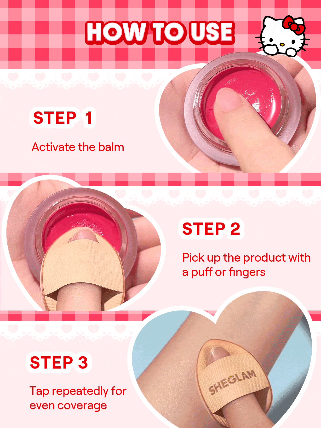 Hello Kitty｜SHEGLAM بلسم True Love Dewy متعدد الاستخدامات-طبعة مخلب حمره بلشر علامة تجارية جمال مكياج ميكب مستحضرات تجميل للنساء الفتيات مثالي لفصل الشتاء الربيع مثالي ل- Y2K أزياء أنيقة رمضان هدية حفلة جاهز أفضل لون