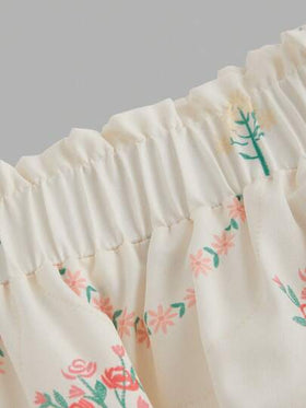 SHEIN MOD تنورة مزخرفة بطبعة وجهة المنتجع السياحي، للنساء في الصيف، الحفلات، الرومانسية، الأناقة، الحفلات، الربيع، المهرجانات، الرجعية، ضيوف الزفاف، حفلة الشاي، التحشم، تنورة مزخرفة بالورود للنساء