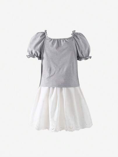 girls-sets Genkimix Kids مجموعة صيفية مكونة من تيشرت من قطعة واحدة لفتيات المراهقات بتصميم مبسط وياقة مربعة وأكمام قصيرة وتناسب الجسم، وتنورة بخصر مطاطي، من لون أحادي