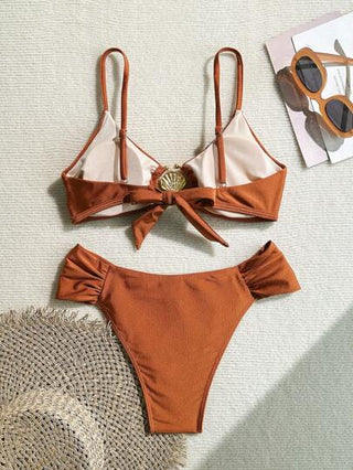 Swim Chiccia مجموعة بكيني معدني مزخرف مخصر جذاب مزين بكشكشة للنساء لقضاء العطلة الربيعية، مناسبة للشاطئ والعطلات الصيفية، مصنوعة من مواد نباتية