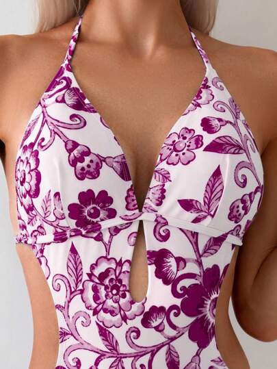 Swim Lushoire بدلة سباحة قطعة واحدة بنقشة زهور عصرية وبسيطة للنساء للاستخدام اليومي لأجازات الصيف على الشاطئ