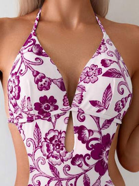Swim Lushoire بدلة سباحة قطعة واحدة بنقشة زهور عصرية وبسيطة للنساء للاستخدام اليومي لأجازات الصيف على الشاطئ