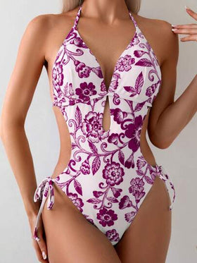 Swim Lushoire بدلة سباحة قطعة واحدة بنقشة زهور عصرية وبسيطة للنساء للاستخدام اليومي لأجازات الصيف على الشاطئ
