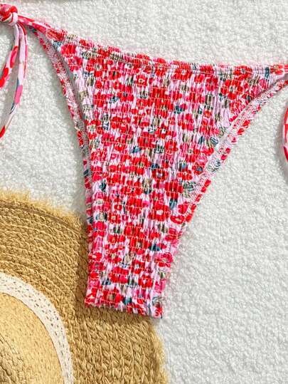 Swim Mod ملابس سباحة بيكيني قطعتين للنساء للربيع والصيف مكونة من قميص حراري مزخرف بنقشة زهور وربطة أمامية جذابة