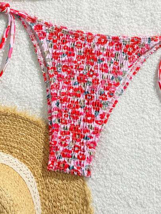 Swim Mod ملابس سباحة بيكيني قطعتين للنساء للربيع والصيف مكونة من قميص حراري مزخرف بنقشة زهور وربطة أمامية جذابة