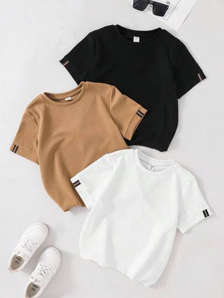 SHEIN 3 قطع/مجموعة قمصان تريكو قصيرة الأكمام فضفاضة عادية مريحة, مناسبة للأولاد/الفتيان المراهقين, استخدام متعدد لارتداء الربيع/الصيف, اشتر 2 واحصل على واحد مجاني