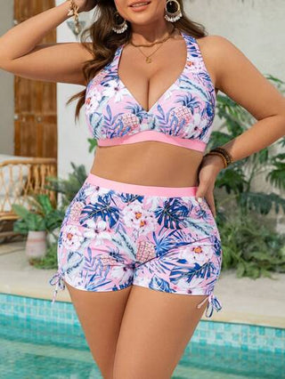 Swim Lushoire 3 قطع/مجموعة ملابس السباحة المطبوعة عشوائيًا للنساء متوسطة الحجم ، لإنحفاف الجسم ، فضفاضة الحجم ، لصيف الشاطئ والإجازة