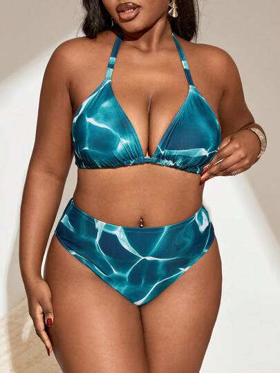 طقم تانكيني حريمي Swim Curve 4 قطعة للمرأة المنحنية على شكل زائد الحجم مجموعة تانكيني، تتضمن: سترة علوية مع كشاكش، سروال قصير، غطاء علوي بأكمام طويلة من الشبك، تنورة ربطة خصر، مجموعة ملابس سباحة على شكل سترة للشاطئ والإجازات الصيفية