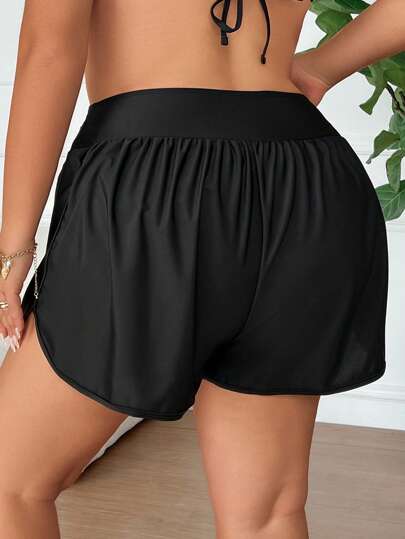 SHEIN CURVE+ بيكيني نسائي من قطعة واحدة باللون الأحادي مع تفاصيل متقاطعة على الخصر، بفت فضفاض ومخفف، ملابس سباحة للشاطئ والعطلات، مناسب للعطلات الصيفية