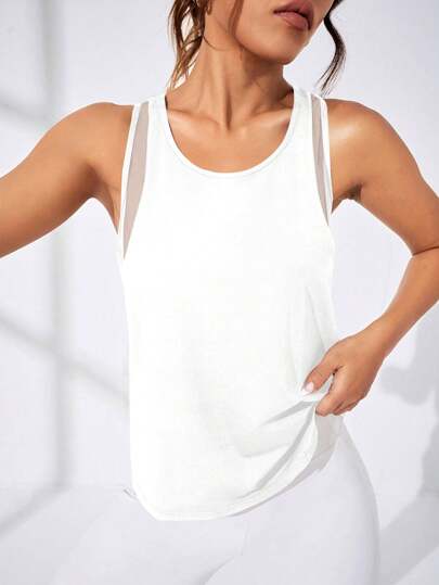SHEIN Sport Studio ملابس علوية رياضية للنساء كاجوال من شاش مطبوع عليها حرف، بنقشة رقعة
