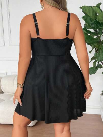 SHEIN CURVE+ فساتين صيفية طويلة للمرأة ذات الحجم الكبير، فستان شاطئ متواضع بربطة عقدة الفراشة وتصميم مفتوح للأمام يغطي البطن، طقم ملابس السباحة المكون من قطعتين مصنوع من نسيج خاص