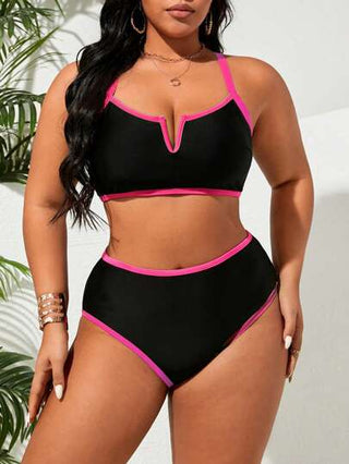 SHEIN Swim Curve 2 أجزاء من بيكيني الأحجام الكبيرة للنساء ذو حزام رفيع قابل للتعديل متعدد الألوان لا تتشبث بالجسم لأجازة الصيف وارتداء الشاطئ