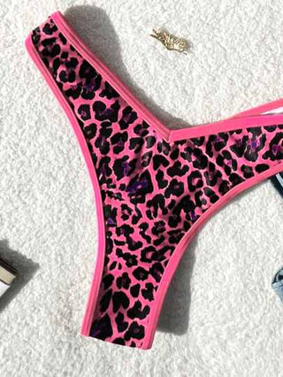 Swim SXY 2 قطعة طقم بكيني بنمط الفهد، ملابس علوية عنق رفيع وسفلي متقاطع، للصيف والشاطئ والعطلات
