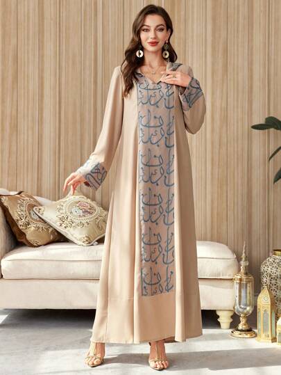 Al Najma رمضان عباية أنيقة متواضعة بلون واحد، طويلة بأكمام طويلة، كابور طويل