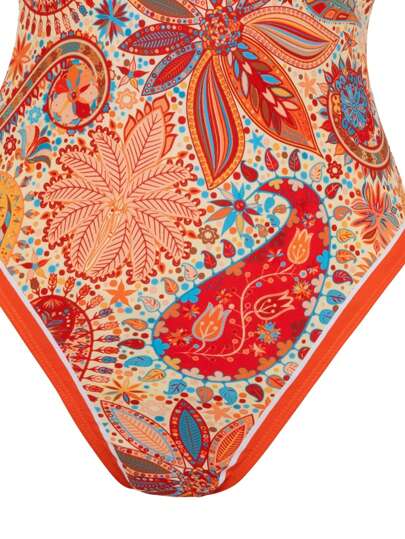 Swim Oasis ملابس صيفية للنساء على الشاطئ: بدلة سباحة قطعة واحدة مطبوعة بالأزهار مع رفع الصدر وتنورة طويلة شفافة، طقم مكون من قطعتين