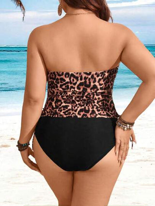 Swim Lushoire ملابس السباحة المكونة من بكيني ذو ربطة عنق وسحاب جانبي للنساء ذوات الحجم الكبير، مطبوع بنقشة نمر، مناسب للشاطئ والعطلات الصيفية