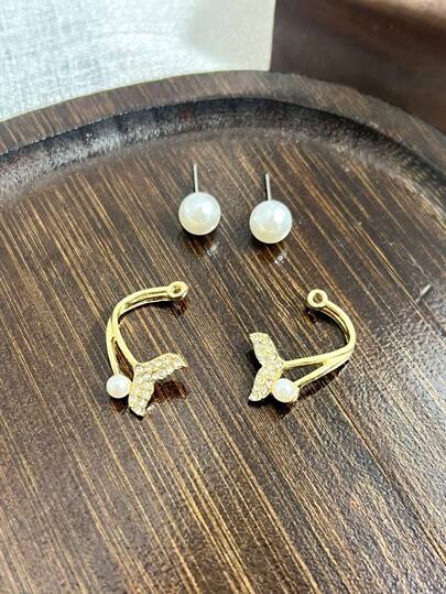 زوج من الأقراط الأنيقة بقطرات ماسية واللؤلؤ الصناعي، تصميم متعدد الاستخدامات مناسب للنساء لارتدائه في الأعراس والحفلات والاستخدام اليومي والمناسبات