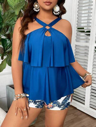 طقم تانكيني حريمي Swim Lushoire طقم بكشوطة ستارة أنيقة مقاس كبير للسيدات، 2 قطعة، ملابس سباحة مناسبة للصيف والشواطئ