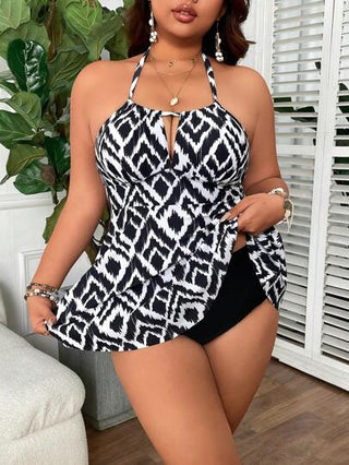 Swim Lushoire مجموعة بكيني سيدات مقاس كبير مكونة من قطعتين، بحمالات رفيعة وطباعة مع خيط سحب، مجموعة بكيني ممتصة للنحافة لموسم الأجازات