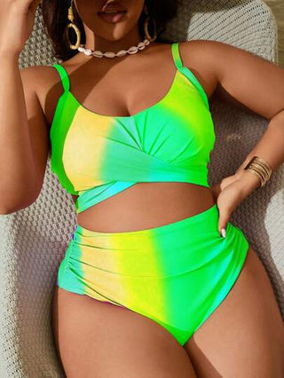 SHEIN Slayr CURVE مجموعة سباحة بلوزة وسراويل مطبوعة مقاسات كبيرة للنساء , للأوقات الحرة والعطلات