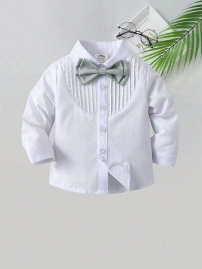 BOARNSEORL قطعتان من ملابس الأطفال الصبيان الأنيقة - قميص بأكمام طويلة مع ربطة عنق وبنطال بحمالات، أنيق ومناسب للزفاف وحفلات عيد الميلاد والاحتفالات السنوية
