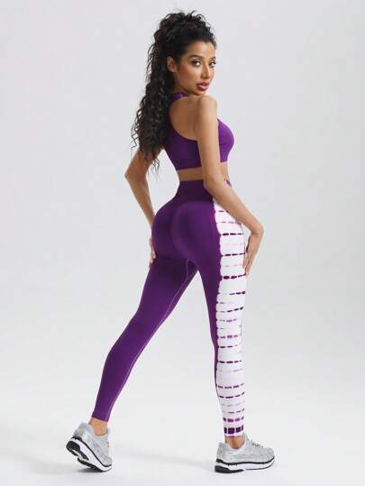 SHEIN Sport Gameset مجموعة ملابس داخلية نسائية غير ملحومة وسراويل رياضية مرقشة
