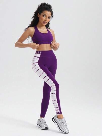 SHEIN Sport Gameset مجموعة ملابس داخلية نسائية غير ملحومة وسراويل رياضية مرقشة