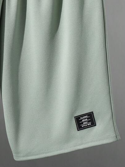 SHEIN طقم قميص وشورت 2 قطعة للمراهقين الأولاد، كاجوال بتطريز حروف ثلاثي الأبعاد وياقة مستديرة، أكمام قصيرة، مناسبة للذهاب للعمل، المدرسة، اليوميات، الرياضة، الربيع/الصيف