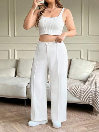 EZwear بنطلون مستقيم أبيض للنساء مصنوع من القماش المُريح بنمط محبك عادي