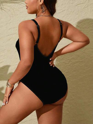 Swim Lushoire بدلة سباحة قطعة واحدة من اللون الأسود بظهر مفتوح ذات رقبة دائرية بسيطة لمقاسات كبيرة