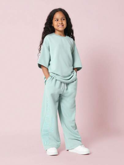 girls-sets SUMWON بدلة رياضية مجموعة ملابس منزلية مريحة لفترة الشتاء بطباعة شعار جانبي، بدلة ملابس منزلية للنشاط والتمرين المنزلي والخارجي