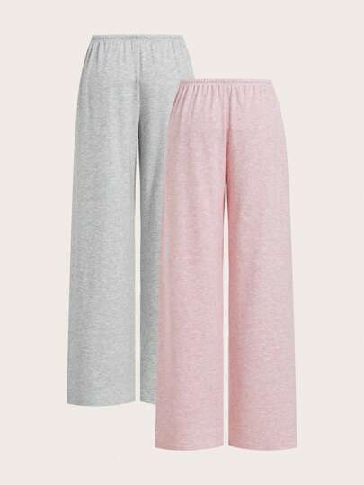 EZwear بنطلون نسائي قطني واسع الساق بلونين، كاجوال وعصري للارتداء اليومي