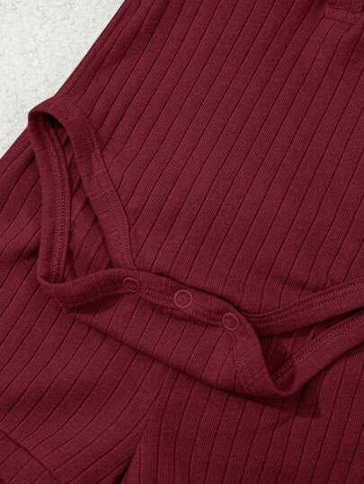 SHEIN مجموعة رومبير أكمام قصيرة ناعمة ومريحة مع شورت للأطفال الرضع، بنين/بنات