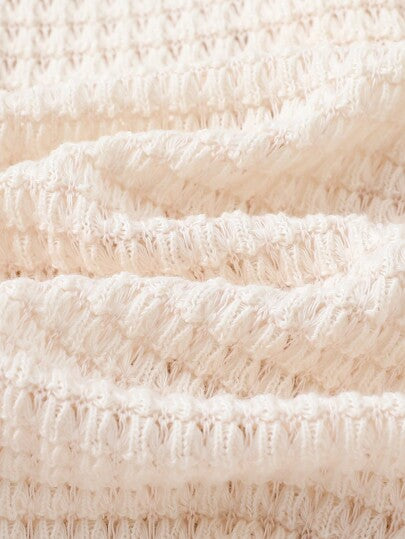 SHEIN Vintaside Kids مجموعتين من ملابس الاطفال البنات الكاجوال, موديل جديد لربيع وصيف بلون شمع اللون قطن كروشيه ياقة مكسرة أزرار علوية وبناطيل واسعة الساق, مناسبة لعمر سنة, التصميم الشامل بسيط وأنيق
