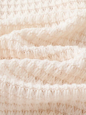 SHEIN Vintaside Kids مجموعتين من ملابس الاطفال البنات الكاجوال, موديل جديد لربيع وصيف بلون شمع اللون قطن كروشيه ياقة مكسرة أزرار علوية وبناطيل واسعة الساق, مناسبة لعمر سنة, التصميم الشامل بسيط وأنيق